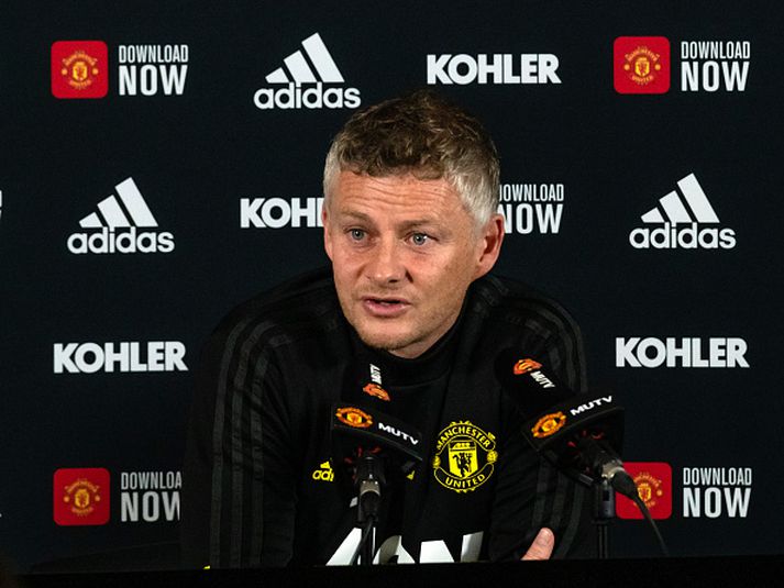 Ole Gunnar Solskjær á blaðamannafundi fyrir leik dagsins.