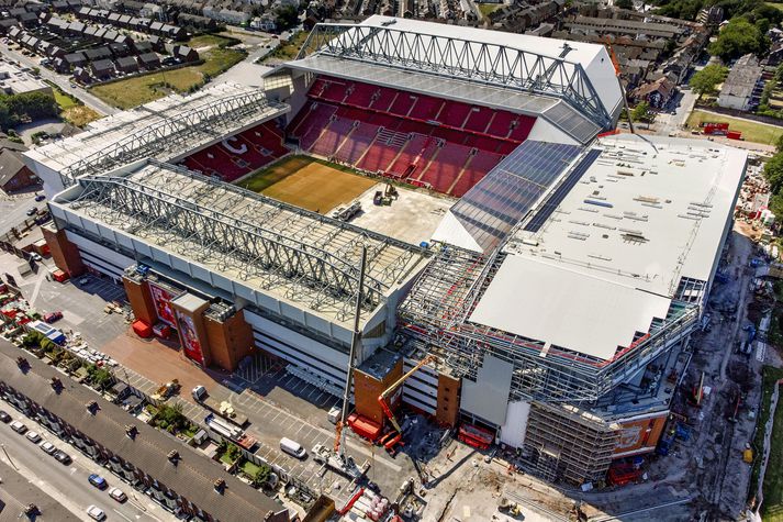 Framkvæmdir hafa staðið yfir á Anfield síðustu misserin.