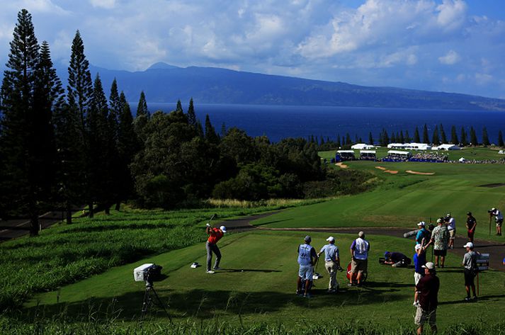 Spieth slær upphafshögg á þriðja hring í gær.