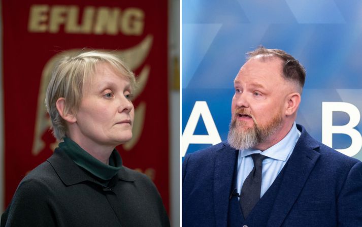 Sólveig Anna Jónsdóttir, formaður Eflingar, og Einar Bárðarson, framkvæmdastjóri SVEIT.