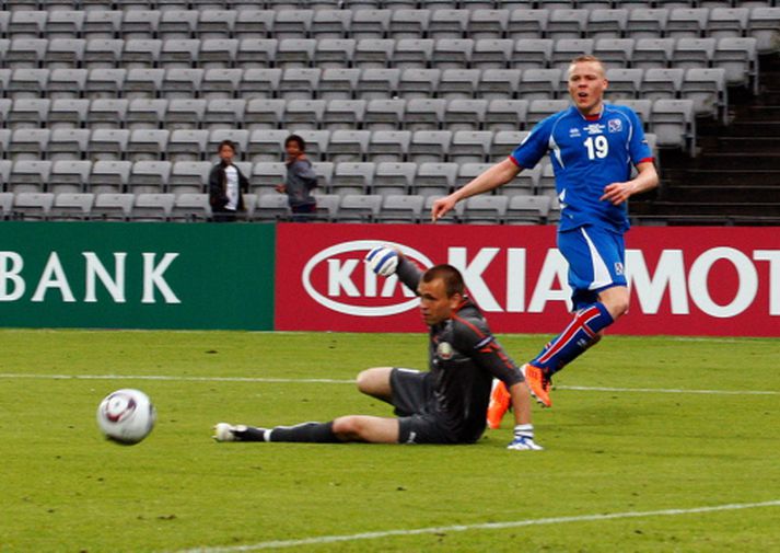 Kolbeinn í leik með U-21 liðinu í Danmörku.