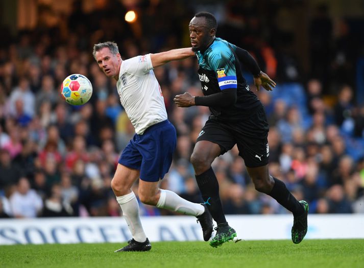 Jamie Carragher og Usain Bolt í leiknum