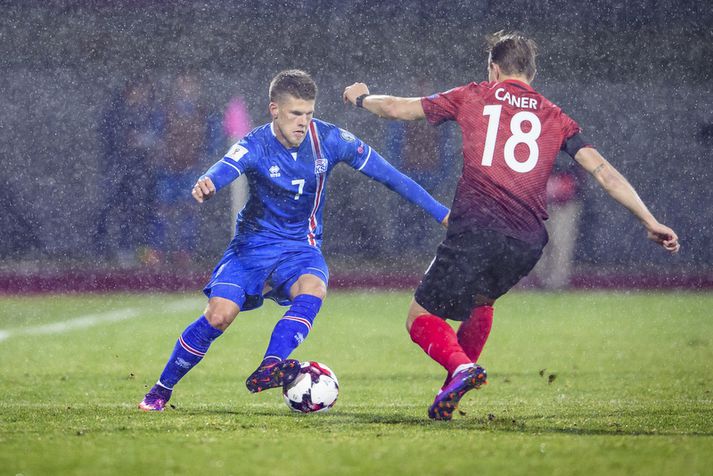 Jóhann Berg Guðmundsson skoraði þrennu í síðasta útileik sínum á móti Sviss.