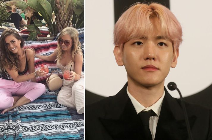 Baekhyun (t.h.) er lygilega vinsæll tónlistarmaður í Asíu og Alma og Klara (t.v.) sömdu handa honum lag.