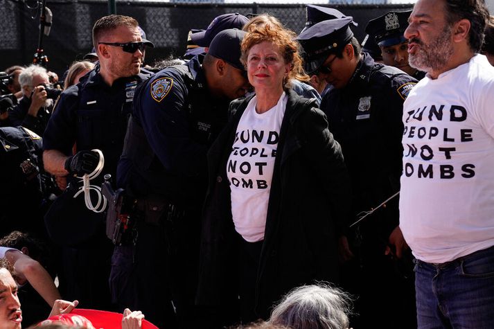 Leikkonan Susan Sarandon var á meðal þeirra sem voru handteknir í New York í gær.