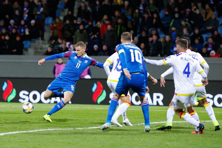 Alfreð Finnbogason í landsleik gegn Andorra í fyrra.