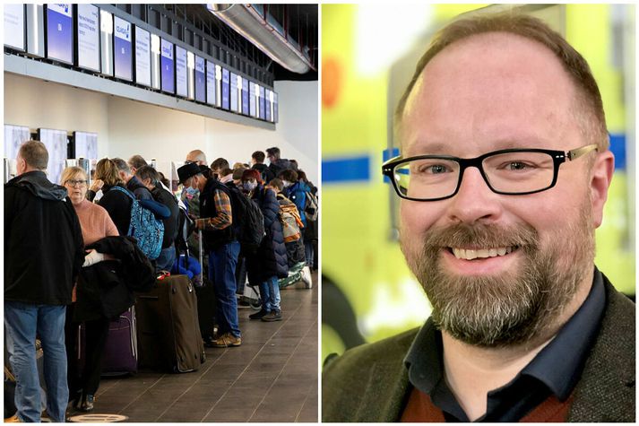 Að venju eru margir á leið til útlanda yfir páskanna. Guðjón Helgason upplýsingafulltrúir Isavia ráðleggur fólki að vera snemma á ferðinni í innritun á Keflavíkurflugvöll.