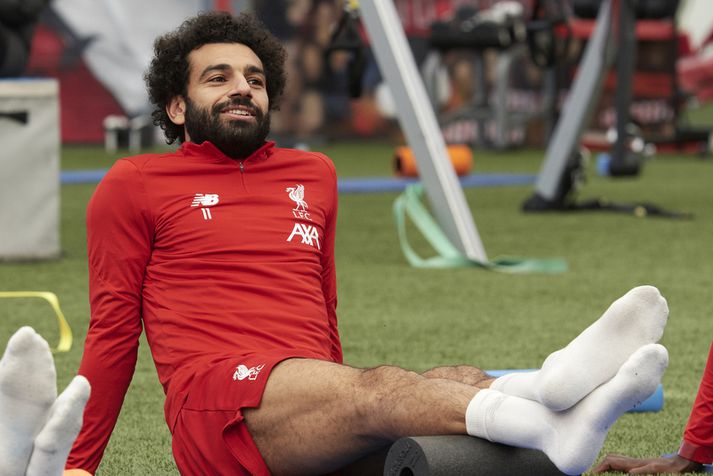 Mohamed Salah er að glíma við smá meiðsli og er því mikið á rúllunni á æfingum.