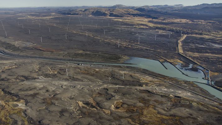 Búrfellslundur eins og hann mun líta út samkvæmt hönnun Landsvirkjunar. Raforkuframleiðsla með vindmyllum er algjörlega afturkræf framkvæmd enda er hægt að taka vindmyllurnar niður hvenær sem er.