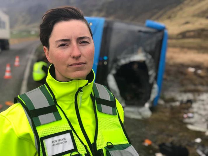 Elín Freyja Hauksdóttir, læknir, á slysstað í dag.