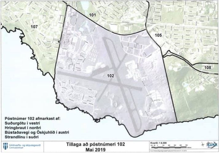 Reykjavíkurflugvöllur heyrir undir 102 Reykjavík.