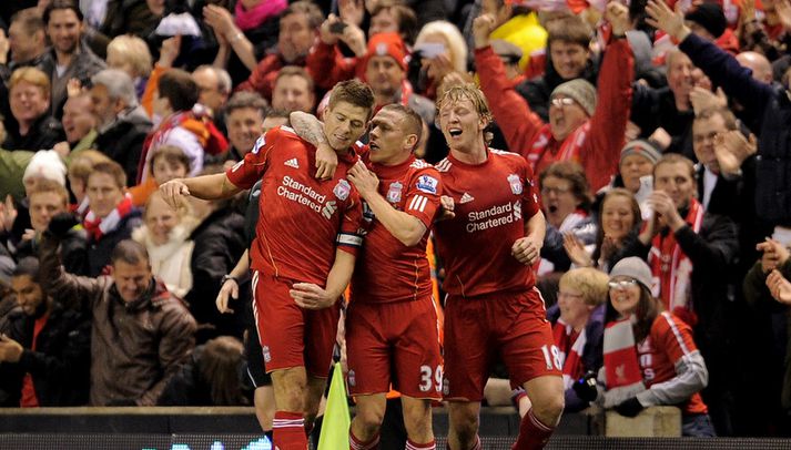 Liverpool-menn fagna í kvöld.