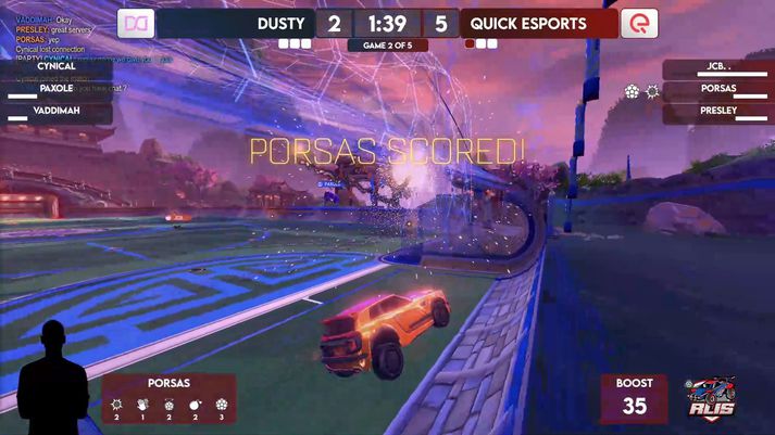 Porsas, leikmaður Quick Esports, skorar 5. markið gegn DUSTY en 1 af leikmönnum DUSTY datt úr miðjum leik í viðureigninni.