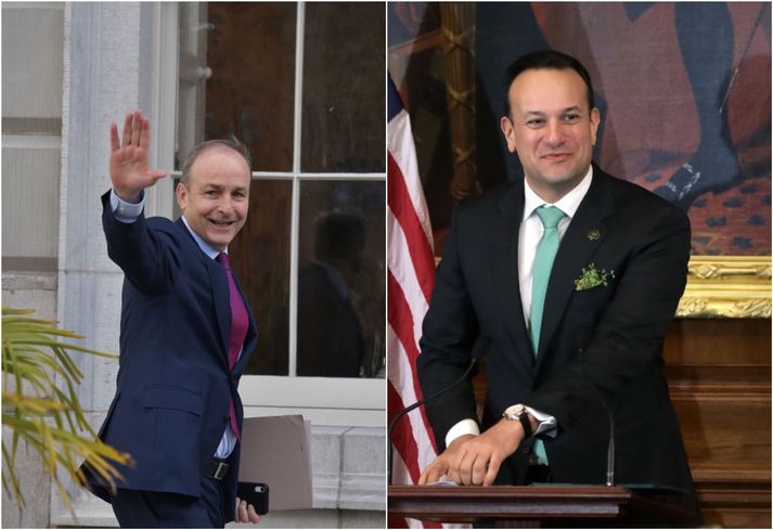 Micheál Martin (t.v.) mun taka við sem forsætisráðherra Írlands eftir þingfund í dag. Leo Varadkar (t.h.) núverandi forsætisráðherra tekur aftur við embættinu eftir tvö og hálft ár.