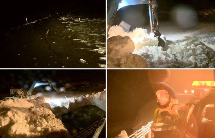Starfsmenn Vegagerðarinnar voru að störfum í um tólf klukkustundir.