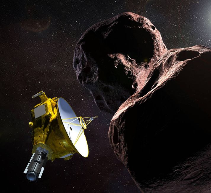 Teikning af New Horizons við Ultima Thule sem heitir formlega 2014 MU69.