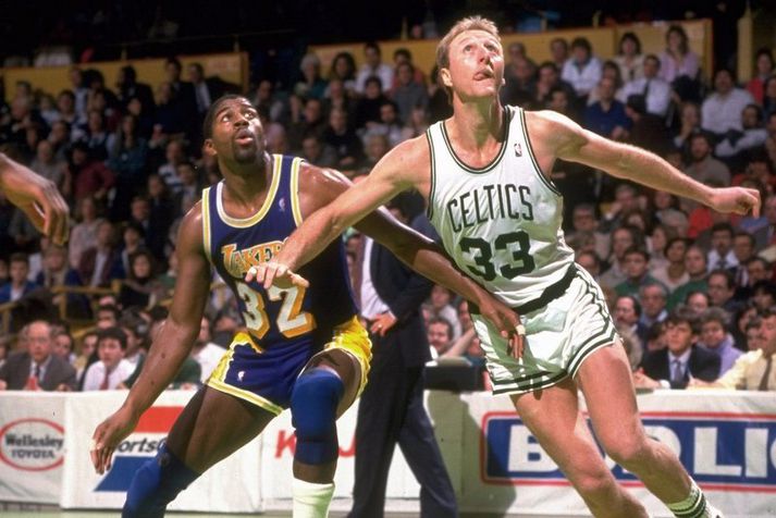 Larry Bird og Magic Johnson mættust oft í úrslitaeinvíginu.