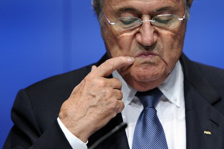 Sepp Blatter á blaðamannafundinum í gær.