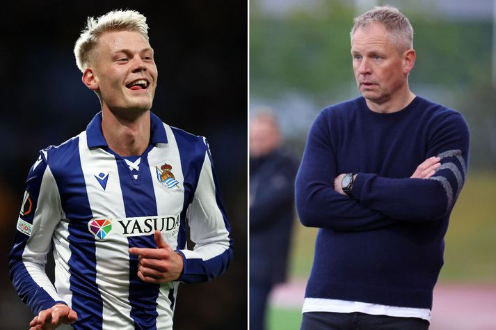 Feðgarnir Orri Steinn Óskarsson, landsliðsfyrirliði og leikmaður Real Sociedad og Óskar Hrafn Þorvaldsson, þjálfari Bestu deildar liðs KR.