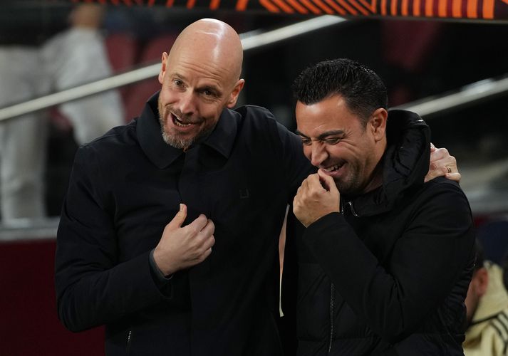 Erik ten Hag, þjálfari Manchester United, og Xavi, þjálfari Barcelona.