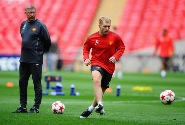 Paul Scholes á æfingu með United.
