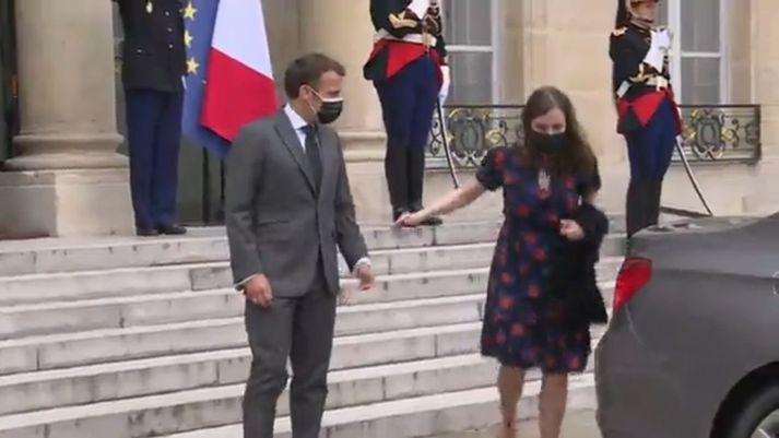 Emmanuel Macron og Katrín Jakobsdóttir áttu fund í París í dag.