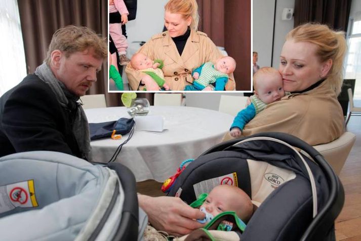 Katrín flutti erindi á fundinum, en Bjarni og tvíburarnir fylgdust með.