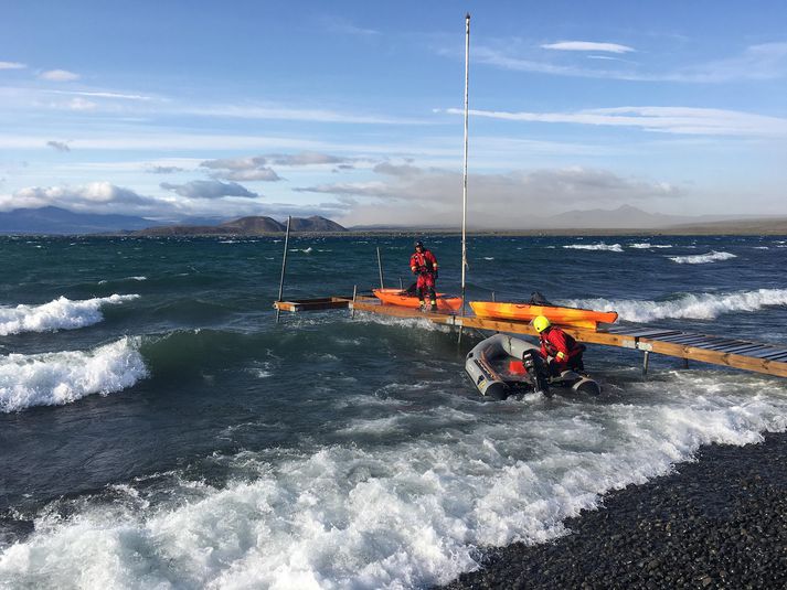 Frá leit í Þingvallavatni um helgina.