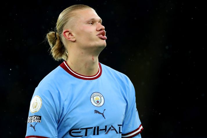 Erling Braut Håland skoraði mark Man City en var verulega pirraður að fá ekki þrjú stig.