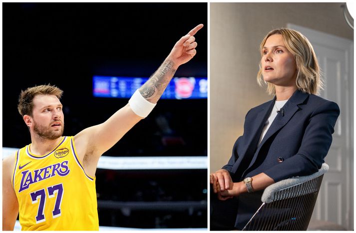 Luka Doncic, stórstjarna Los Angeles Lakers og Kristrún Mjöll Frostadóttir, forsætisráðherra Íslands.