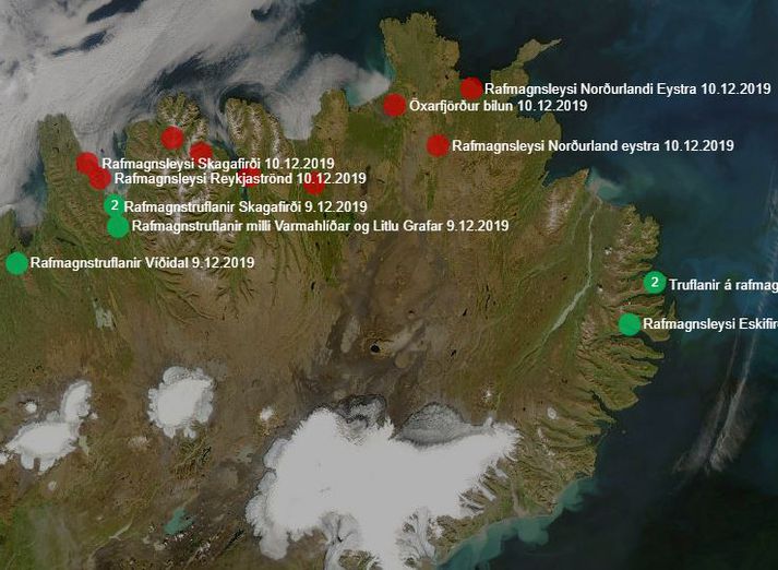 Rafmagnstruflanir eru víða á Norðurlandi.
