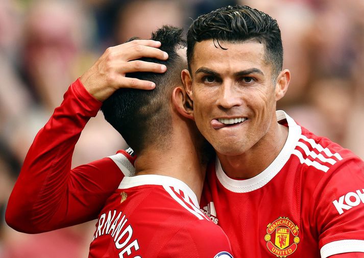 Cristiano Ronaldo fagnar marki með Manchester United um síðustu helgi.