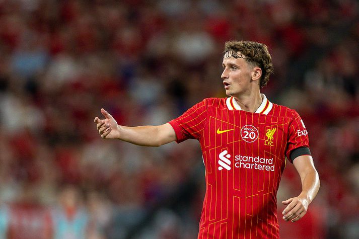 Tyler Morton í leik með Liverpool á dögunum.