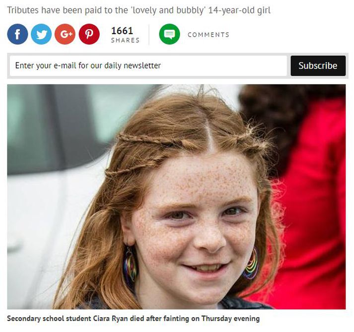 Ciara Ryan lést á föstudagskvöldið.