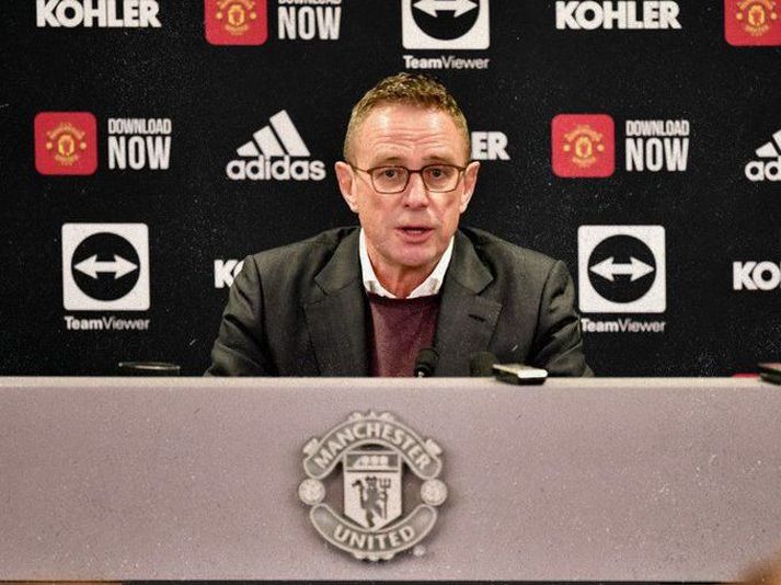 Ralf Rangnick á sínum fyrsta blaðamannafundi sem þjálfari Manchester United.