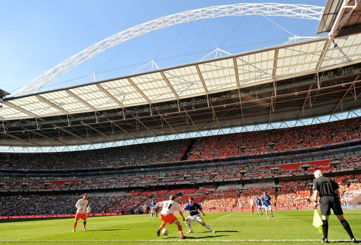 Úr leik Blackpool og Cardiff um helgina, aðeins tveimur dögum fyrir leikinn í kvöld.