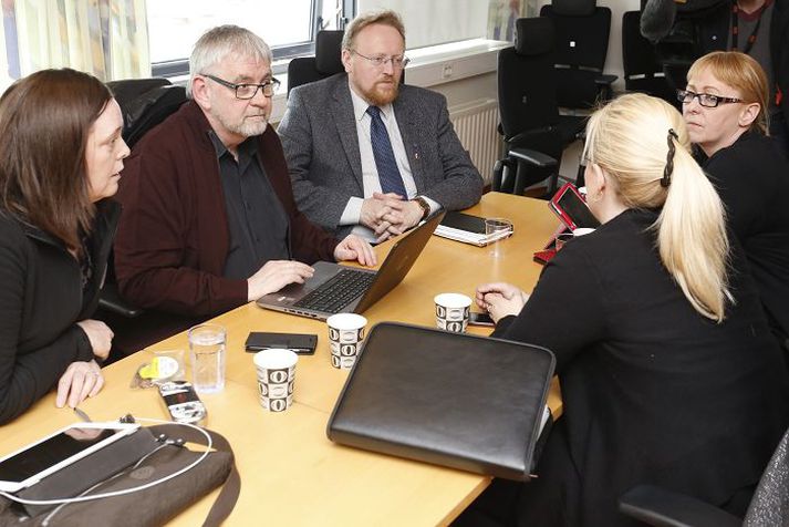 Hluti samninganefndar BHM á fundi í karphúsinu í síðasta mánuði. Fundi sem hófst eftir hádegi í gær var á sjöunda tímanum frestað þar til síðdegis í dag.