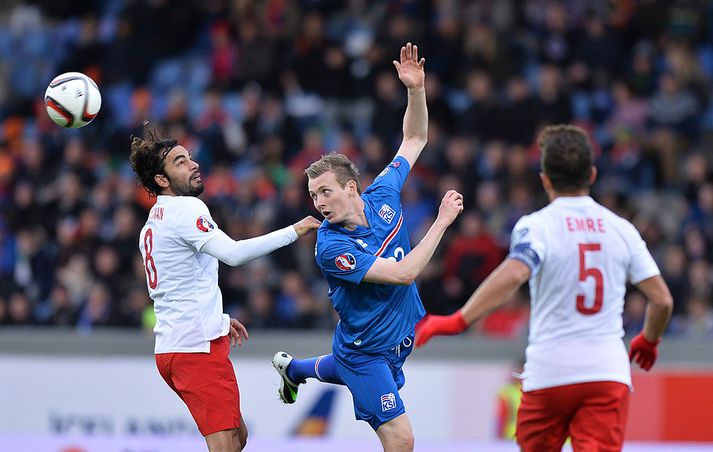 Jón Daði Böðvarsson skoraði sitt fyrsta mark í mótsleik fyrir Ísland á móti Tyrklandi í 3-0 sigrinum 2014.