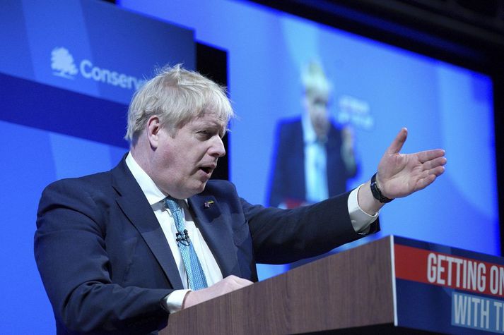 Boris Johnson á vorfundi Íhaldsflokksins í dag.
