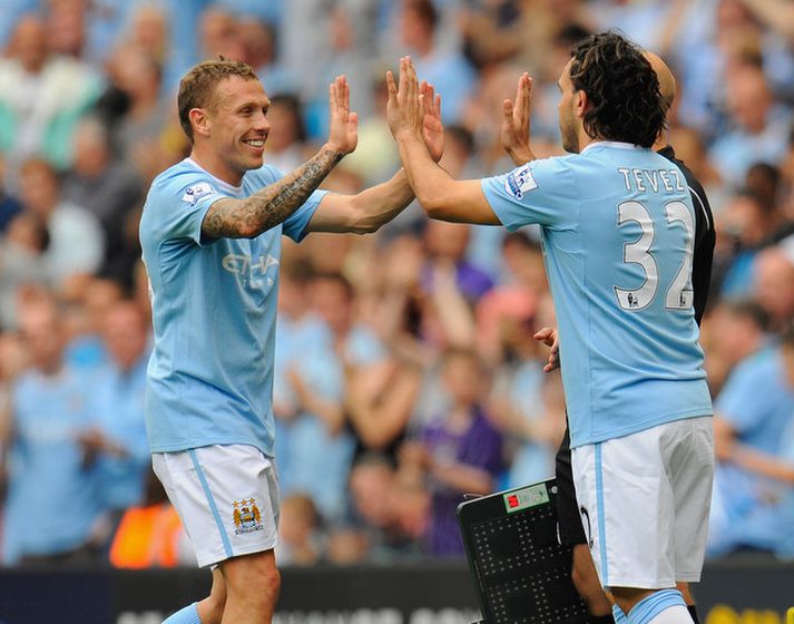Bellamy og Tevez virðast vera fínir félagar.
