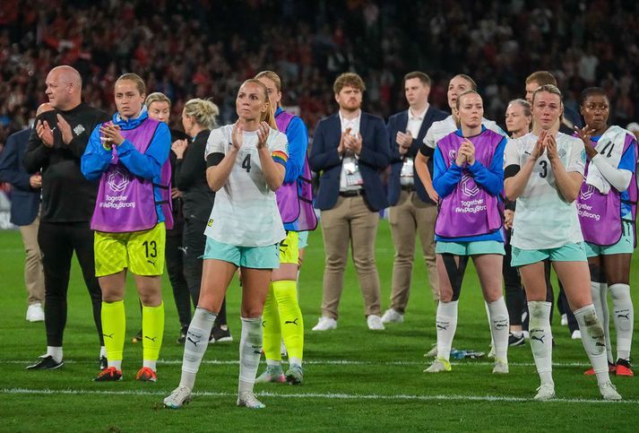 Glódís Perla Viggósdóttir, Sandra María Jessen og aðrar í íslenska hópnum munu þurfa tíma til að jafna sig á niðurstöðunni í kvöld.
