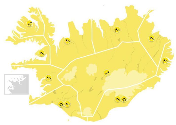 Veðurstofan hefur gefið út gular viðvaranir fyrir allt landið ef frá er talið höfuðborgarsvæðið að deginum á morgun, þriðjudag.