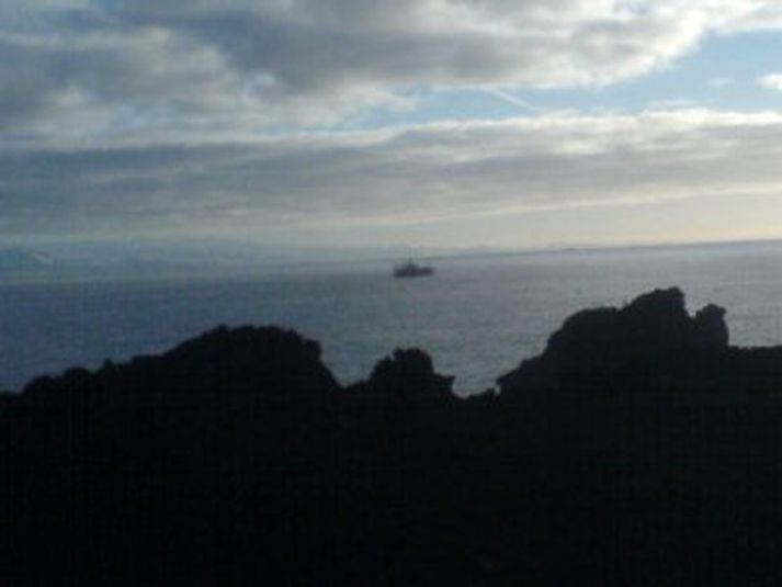 Loðnuskip við veiðar við Vestmannaeyjar í morgun.