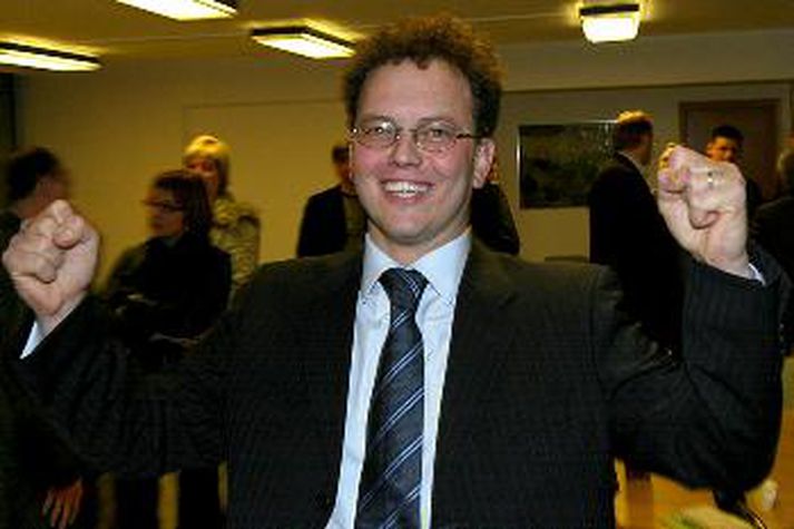 Ómar Stefánsson bæjarfulltrúi fagnaði sigri í prófkjöri Framsóknar.
