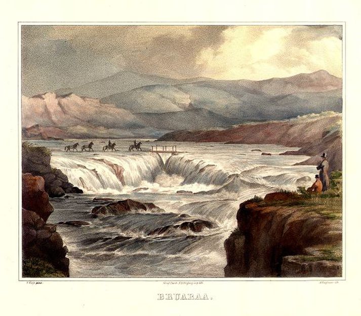 Er gests augað glöggt? Teikning af Brúará, eftir George Steuart Mackenzies, sem birtist í bókinni Travels in the Island of Iceland árið 1811.