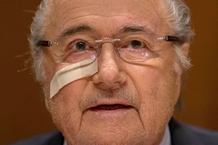 Blatter á blaðmannafundi á dögunum.