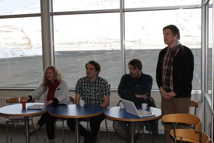 Birna Jónasdóttir, rokkstjóri hátíðarinnar, Hálfdán Bjarki, reglugerðarfrömuður hátíðarinnar, Pétur Magnússon eða fallegi smiðurinn, kynnir hátíðarinnar, og Kristján Freyr Halldórsson, listrænn ráðunautur hátíðarinnar.