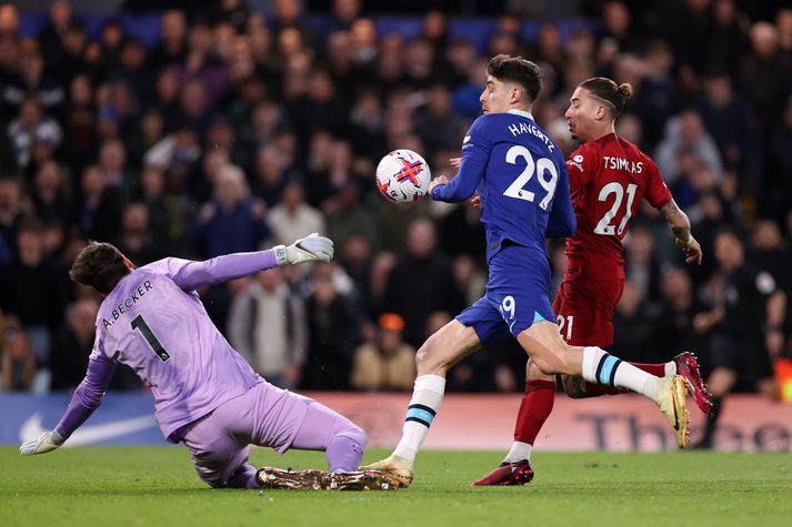 Kai Havertz hélt að hann hefði komið Chelsea í forystu, en markið var dæmt af.