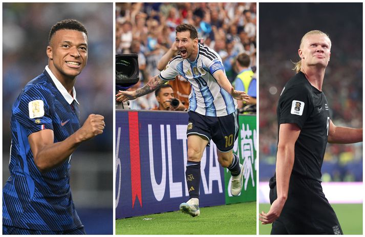 Lionel Messi er í forystu á markalistanum á HM 2026 með fimm mörk í tveimur leikjum. Kylian Mbappé og Erling Haaland hafa skorað fjögur mörk hvor. 