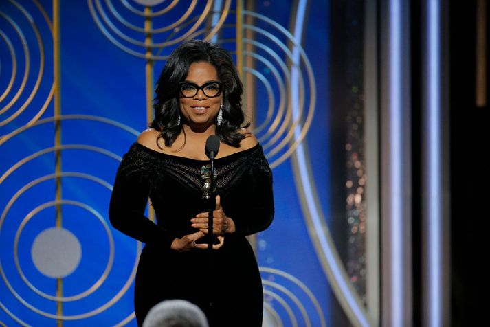 Oprah Winfrey á Golden Globe-verðlaunahátíðinni í nótt. Hún hlaut Cecil B. DeMille-verðlaunin fyrir framlag sitt til kvikmynda og sjónvarps.